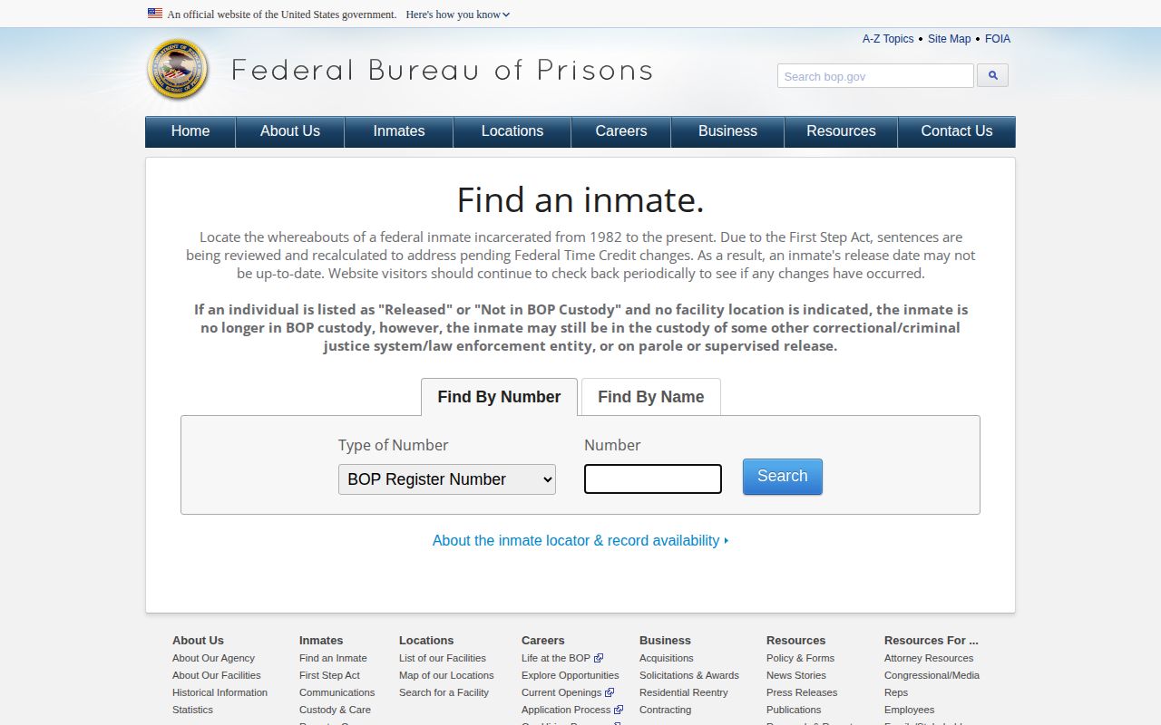 Federal locator for a Faribault County released inmate record