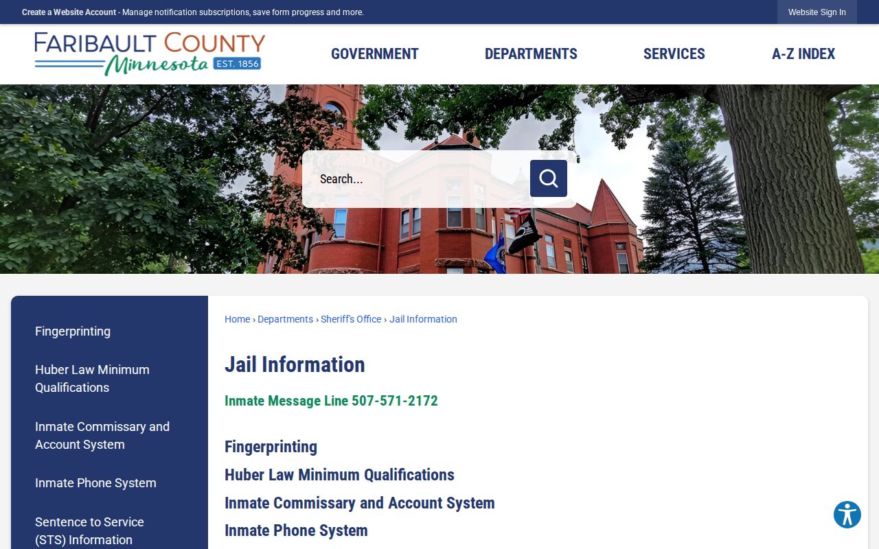Faribault County Jail information and release contact page