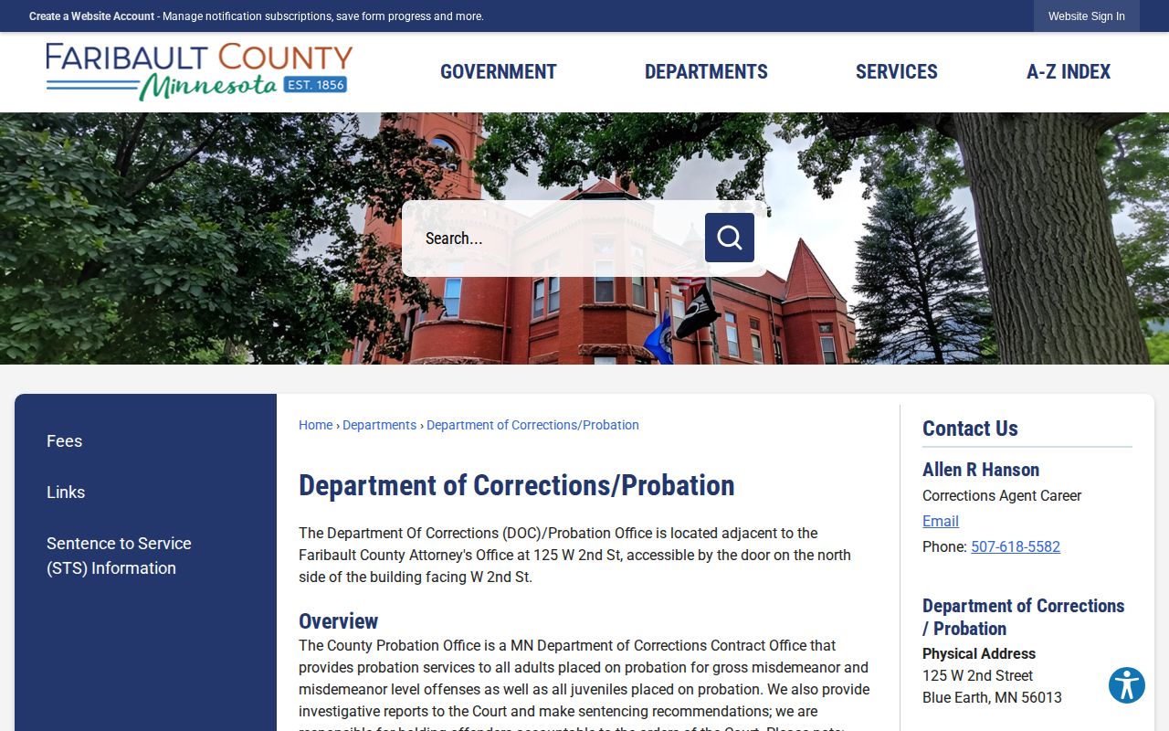 Faribault County parole and probation office routing