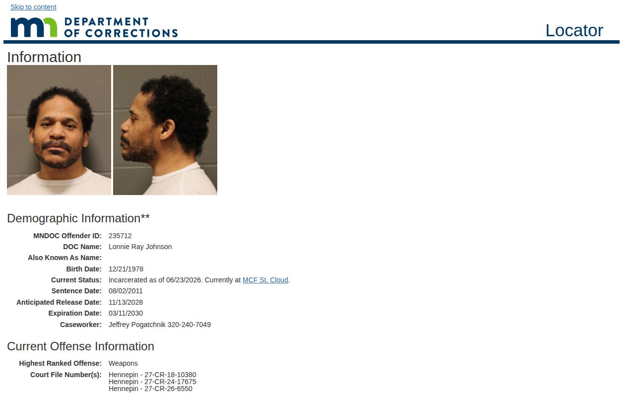 MN DOC anticipated Faribault County inmate release date fields